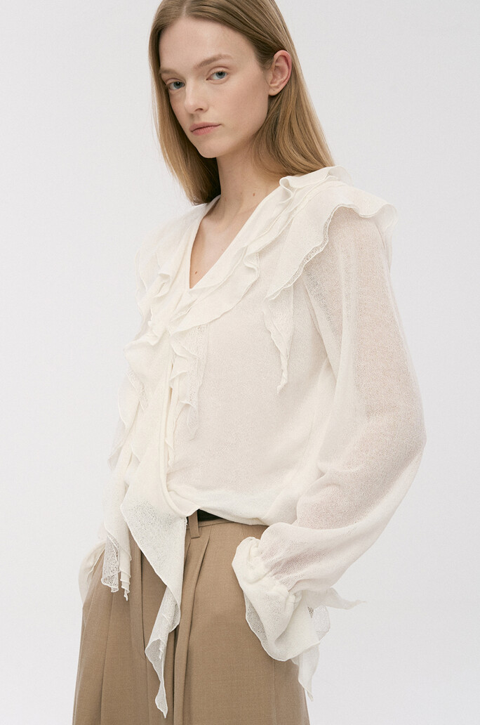 Ruffle Wrap Panel V-neck Top