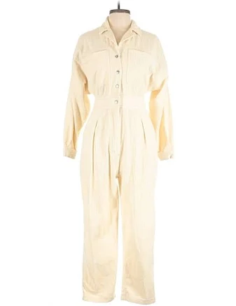 BDG Jumpsuit Collared Neckline Long Sleeve: Ivory Jumpsuits - Women's Size Medium, 100% Cotton, ThredUp