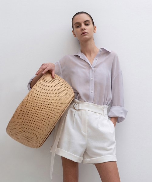 Sheer Waist Button Wrap Shirt