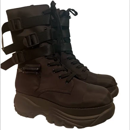Poster Grl Chunky Platform Combat Boots with Zipper Pockets