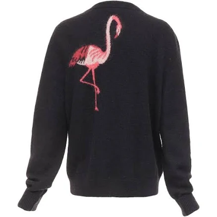 Saint Laurent Black Mohair Blend Flamingo Intarsia Cardigan M