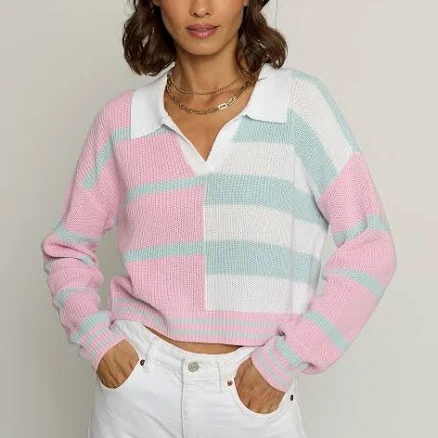Colorblock Cropped Stripe Polo