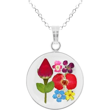 Rose & Mix Flowers Medium Circle Necklace