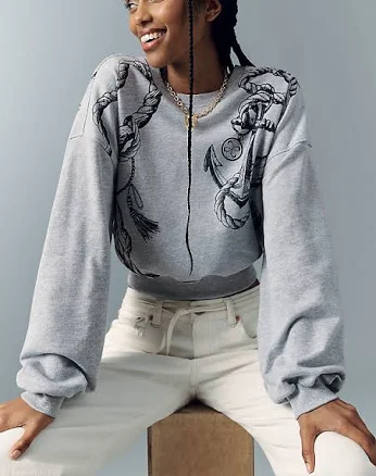 Puff-Sleeve Sweatshirt by Maeve in Grey, Size: Medium at Anthropologie