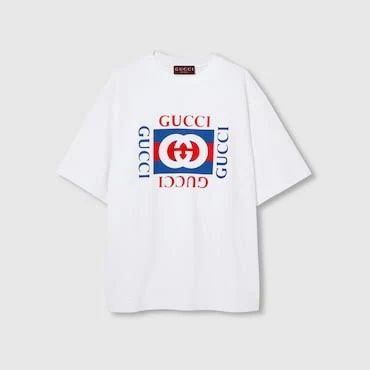 GUCCI Printed Cotton Jersey T-shirt, Size L, White