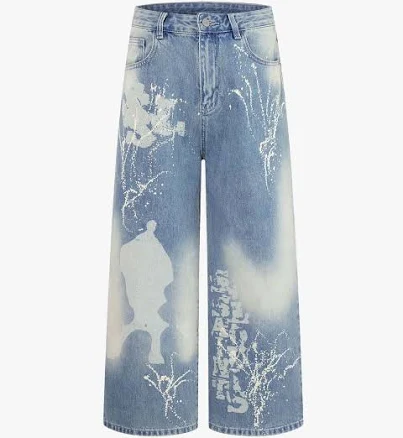 Tie-Dye Distressed Wide Leg Jeans
