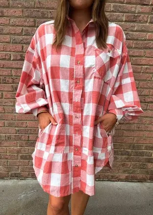 Oversized Plaid Button-Down Shirt Dress