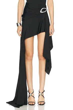 David Koma Crystal Buckle Asymmetric Cut Skirt