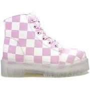 YRU Slayr Slayer Plaid Pink White Military Pink Gothic Kawaii Platform Boots