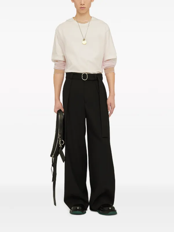 Belted Wide-leg Wool Trousers