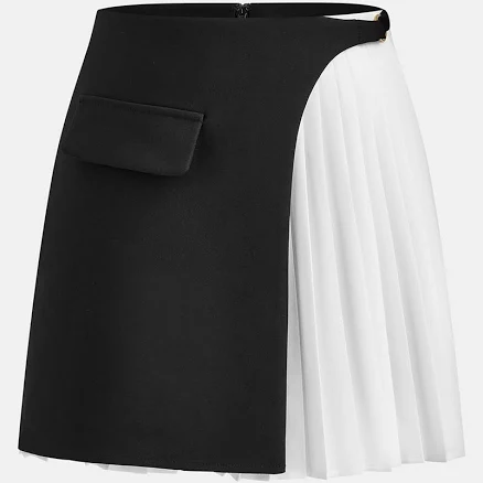 Color-Block Pleated Mini Skirt