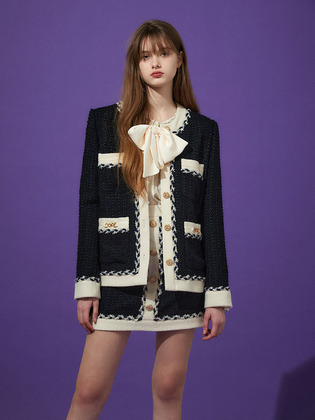Round-neck Tweed Tape Jacket