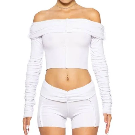 Sami Miro Vintage FOLD OVER SHIRRED LONG SLEEVE TOP