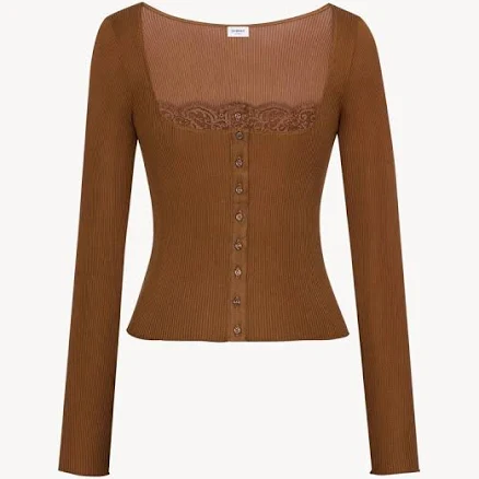 Women Saint Laurent Laced Square-Neck Top In Ribbed Silk Jersey