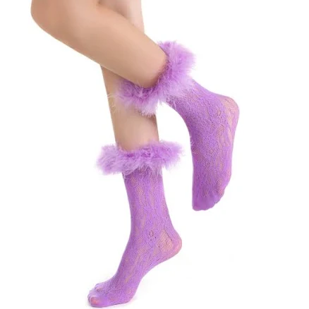 Destiny Y2k Feather Trim Sheer Nylon Crew Socks