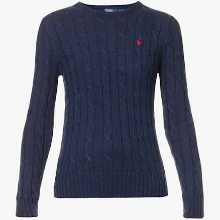 Polo Ralph Lauren Womens Hunter Navy Julianna Brand-Embroidered Regular-Fit Cotton-Knit Jumper Xs