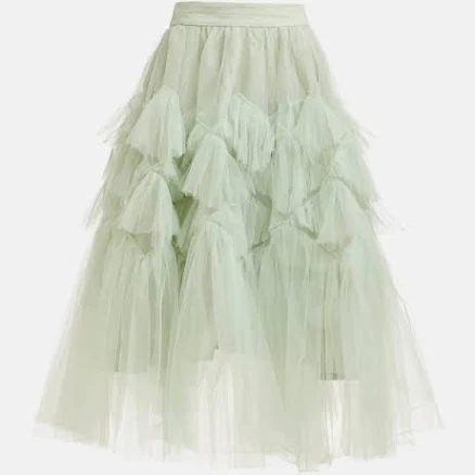 asymmetrical Tiered Tulle Midi Skirt