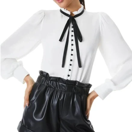 Alice + Olivia Women's Zina Button-Down Neck Tie Blouse