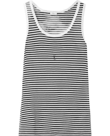 Saint Laurent Ysl Logo Striped Tank Top Noirnaturel Women's