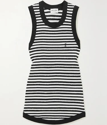 SAINT LAURENT Distressed Striped Cotton Tank - Women - Black Tops - S