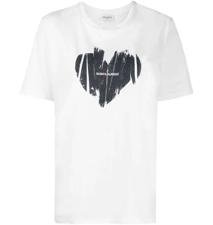 Saint Laurent Logo Heart Print Women T-Shirt - White