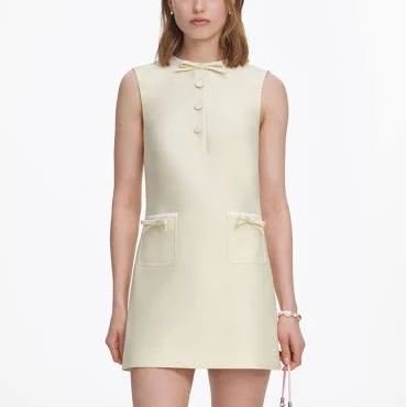 self-portrait - Yellow Taffeta Bow Mini Dress - US 12