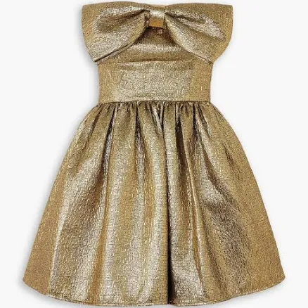 Self-Portrait Bow-detailed strapless metallic cloqué mini dress - Women - Gold Dresses - UK 12