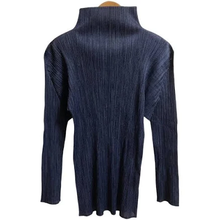 Pleats Please Issey Miyake Denim Transfer High-neck Top Size 3 Navy