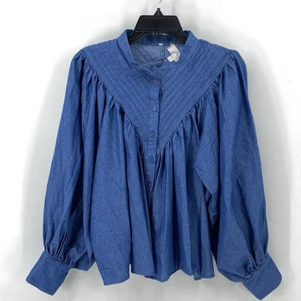 & Merci Preowned Women’s Denim Shirt Small Blue Jean Pleated Indigo