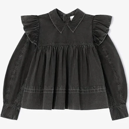 Women Ganni Black Washed Frill Blouse