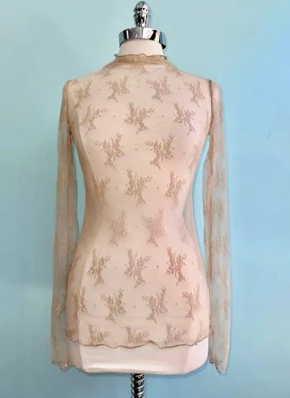 Mesh Long Sleeve Mock Neck Sheer Top