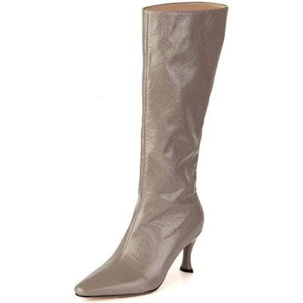 Sculptural Heel Leather Tall Boots