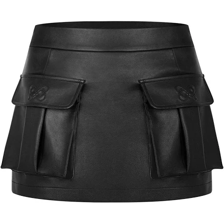 Leather Cargo Skirt with Large Pockets
