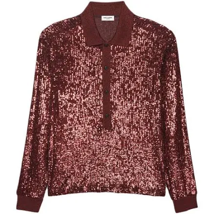 Saint Laurent Men's Long-Sleeved Sequin Polo Shirt