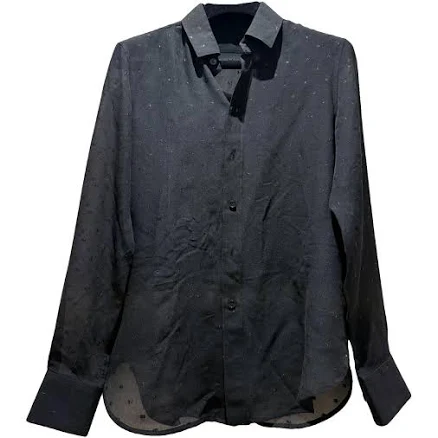 Saint Laurent Black Sequin Embroidered Silk Shirt Size 34 FR
