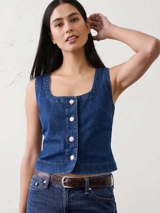 Women's Buttoned Denim Vest