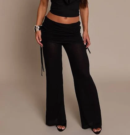 PrettyLittleThing Women's Drape Panel Straight Leg Cotton Jersey Trousers