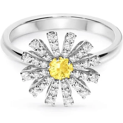 Damiani Flower Ring in White Gold with Diamonds and Yellow sapphire