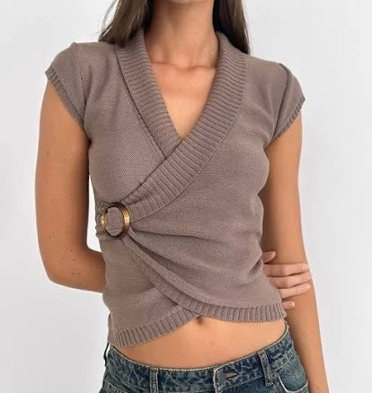 Malya V Neck Knit Top with Buckle