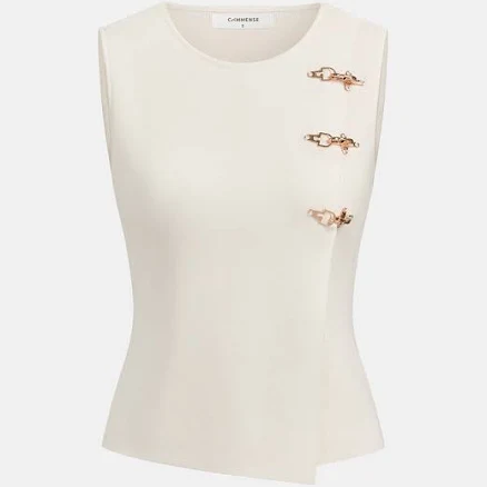 Sleeveless Knit Top with Metal Buckle