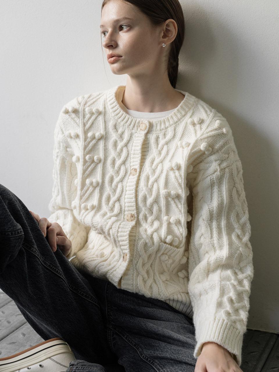 Pompom Cable Cardigan