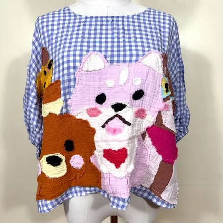 Patchwork Appliqué Gingham Top