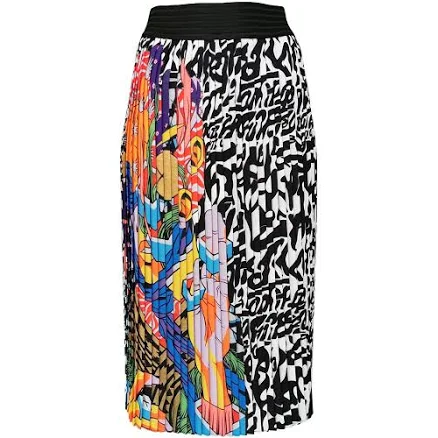Lalipop Design Women's Colorful Abstract Print Pleated Midi Skirt