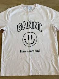 Ganni Smiley Face Logo T-Shirt - Pink - S