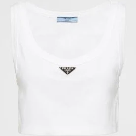 Prada Top Aus Jersey, Damen, Weiss, Größe 38 | Weiss | Size 38 | female