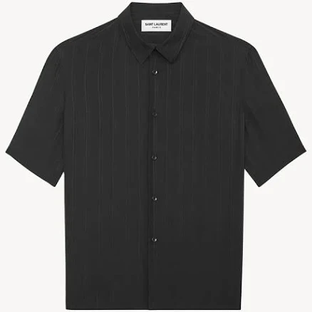 Saint Laurent Men Shirt in Matte and Shiny Cassandre Striped Silk