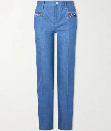 Gucci Kate Horsebit-embellished Straight-leg Jeans - Women - Blue Pants - XS