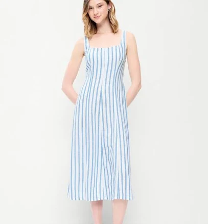 Old Navy Women's Fit & Flare Linen-Blend Midi Dress