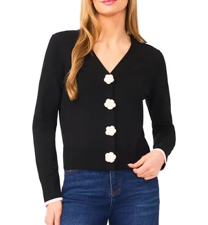 CeCe Women's Crochet Flower Accent Cardigan