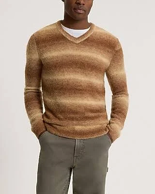 Express Men's Striped Boucle Wool-Blend V-Neck Sweater
